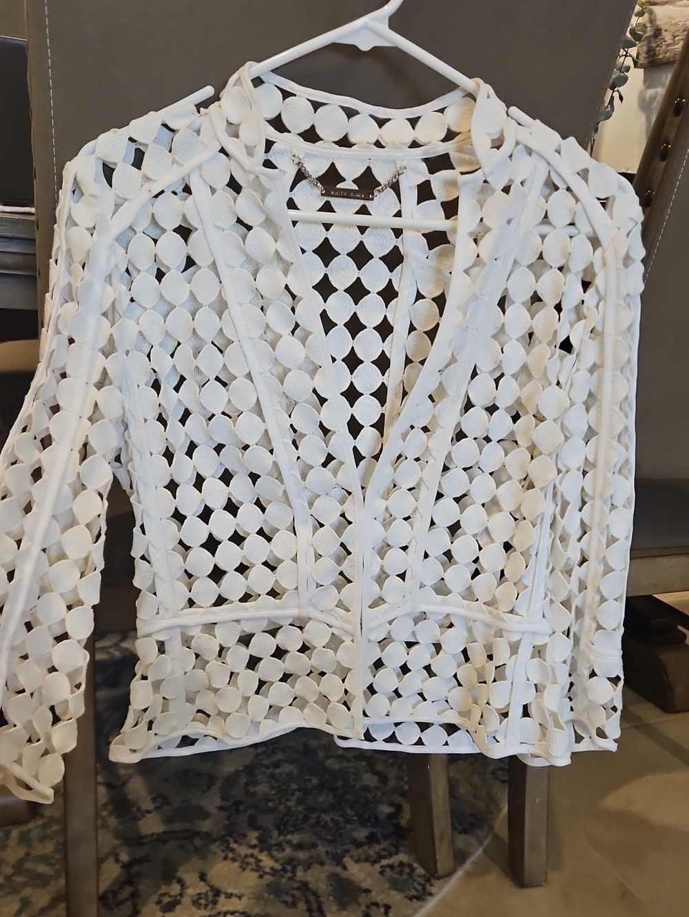 White House Black Market White Openwork Crochet Tunic Jacket
